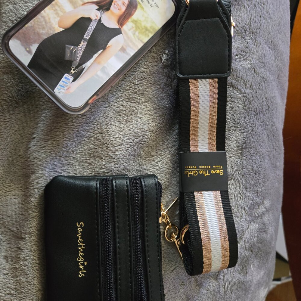 Save the Girls Clip & Go Strap w pouch black/white/gold - Picture 2 of 4